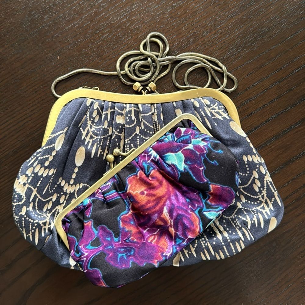 LIBERTY OF LONDON NWOT kisslock silk bag with included mini bag, w/long strap